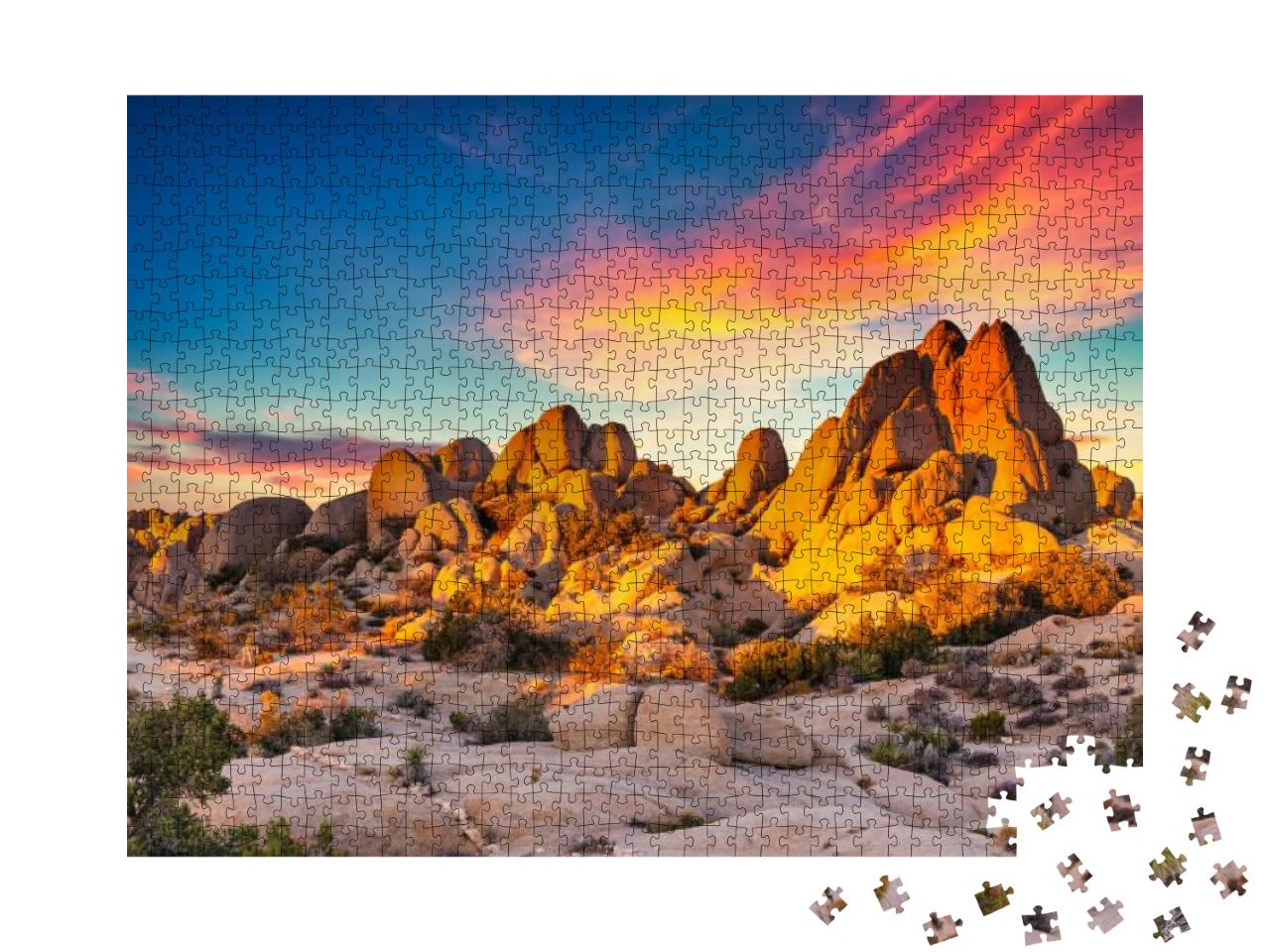 Rocks in Joshua Tree National Park Illuminated by Sunset... Jigsaw Puzzle with 1000 pieces