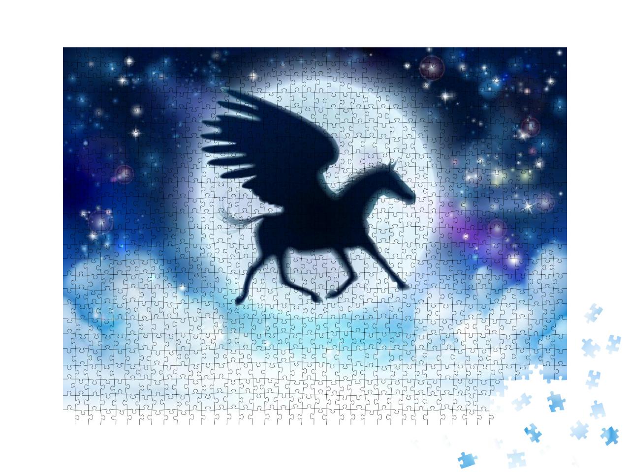 Pegasus the Mythological Horse Flying in Silhouette Again... Jigsaw Puzzle with 1000 pieces