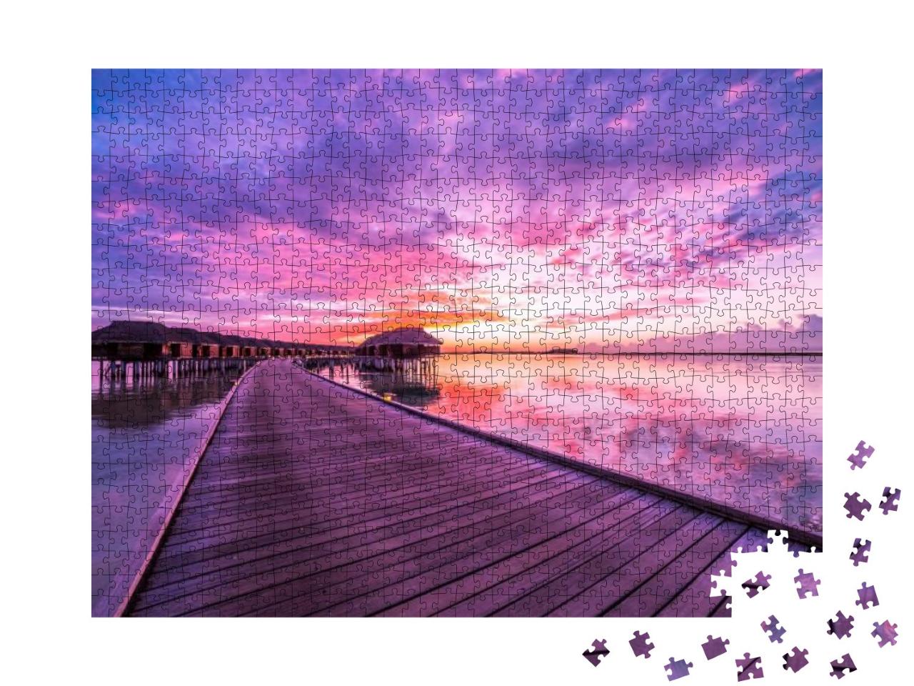 Colorful Sunset Over Ocean on Maldives... Jigsaw Puzzle with 1000 pieces