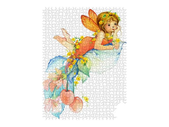 Cute Fairy Girl Watercolor Illustration. Greeting... Jigsaw Puzzle with 1000 pieces