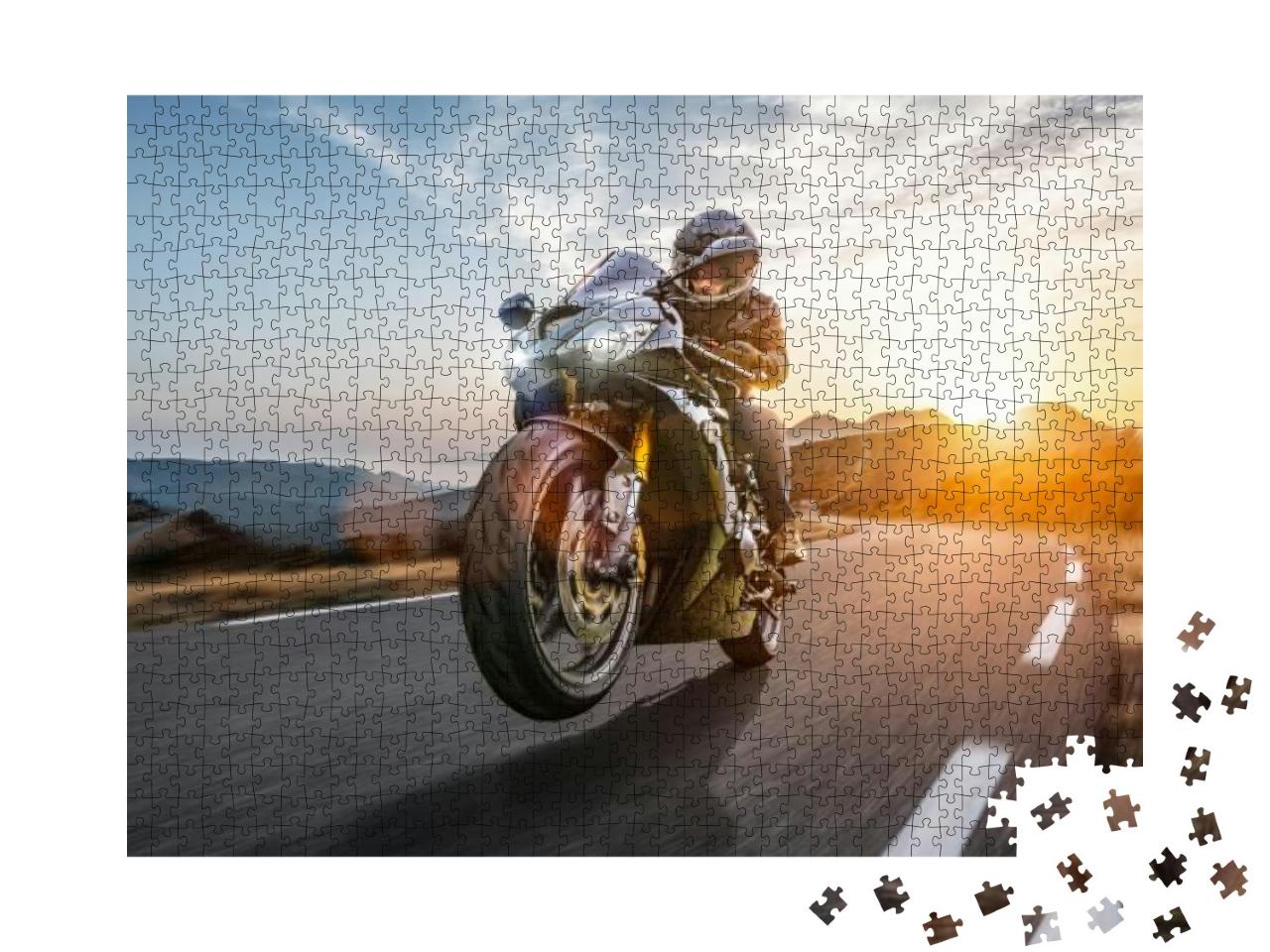 Fast Motorcycle on the Coast Road Riding. Having Fun Driv... Jigsaw Puzzle with 1000 pieces