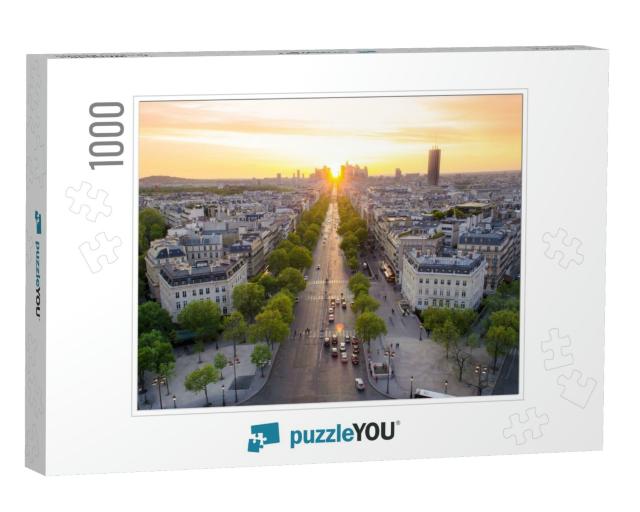 View of the La Defense & Champs Elysees At Sunset - Paris... Jigsaw Puzzle with 1000 pieces