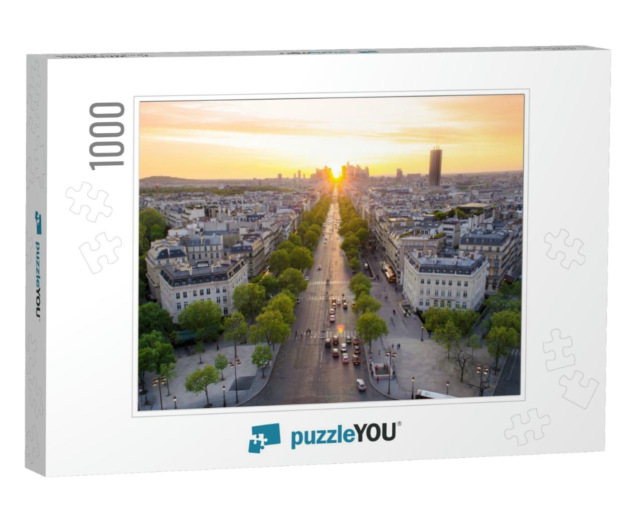 View of the La Defense & Champs Elysees At Sunset - Paris... Jigsaw Puzzle with 1000 pieces
