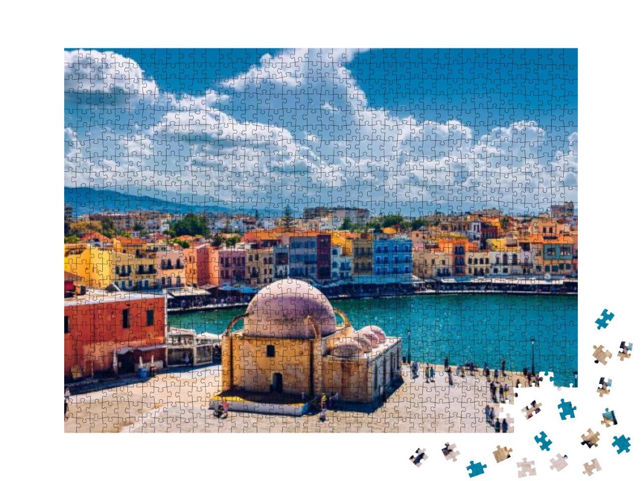 Mosque in the Old Venetian Harbor of Chania Town on Crete... Jigsaw Puzzle with 1000 pieces