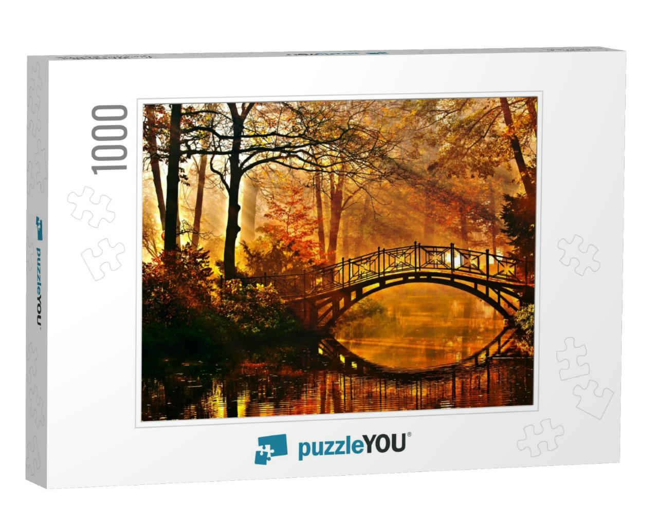 Autumn - Old Bridge in Autumn Misty Park... Jigsaw Puzzle with 1000 pieces
