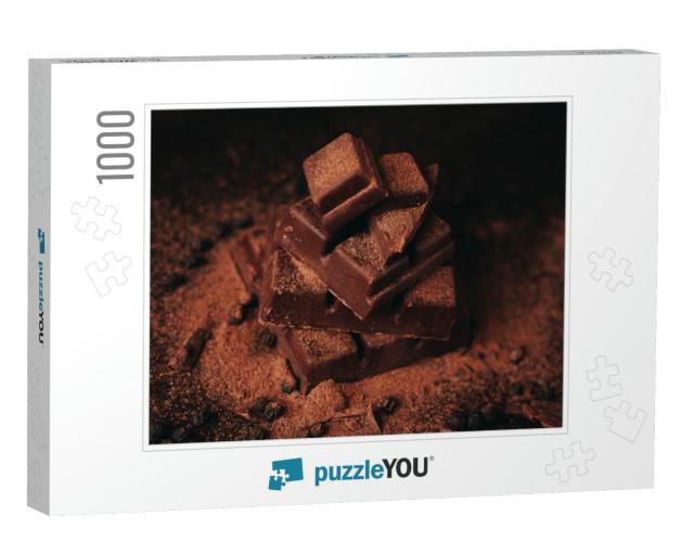 Bitter Chocolate on a Dark Background with Cinnamon... Jigsaw Puzzle with 1000 pieces