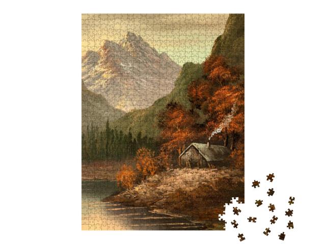Fragment of Vintage Oil Painting Depicting a Small Cabin... Jigsaw Puzzle with 1000 pieces