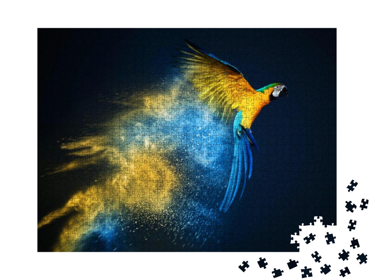 Flying Ara Parrot Over Colorful Powder Explosion... Jigsaw Puzzle with 1000 pieces