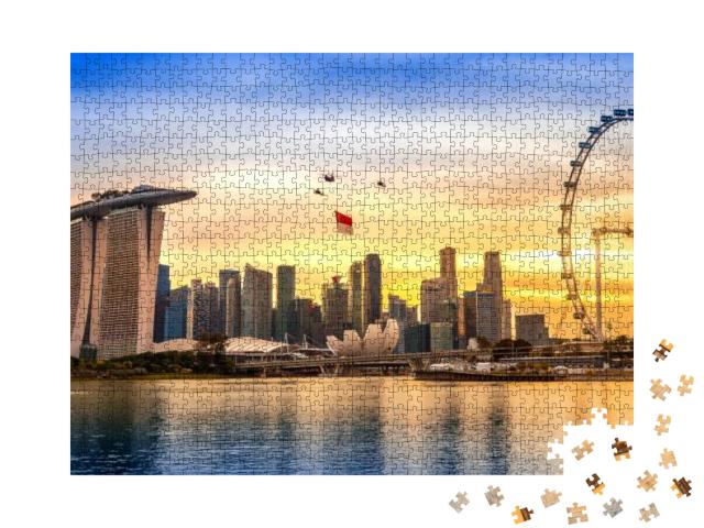 Singapore National Day Helicopter Hanging Singapore Flag... Jigsaw Puzzle with 1000 pieces