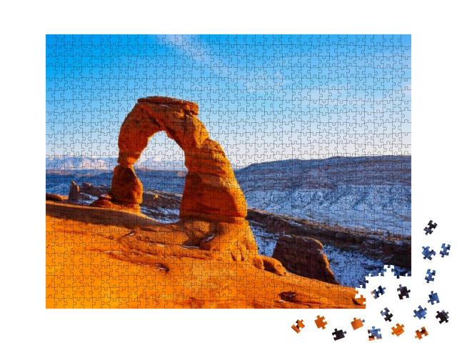 Delicate Arch on Sunset in Snow Season, Arches National P... Jigsaw Puzzle with 1000 pieces
