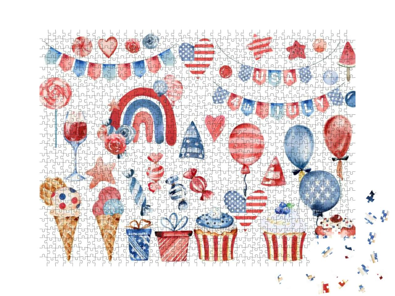 4th of July Clipart, American Independence Day Cli... Jigsaw Puzzle with 1000 pieces