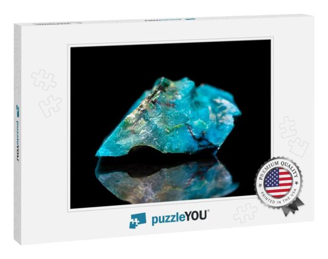 Raw Gemstone in Front of Black, Blue Chrysocolla Mineral... Jigsaw Puzzle