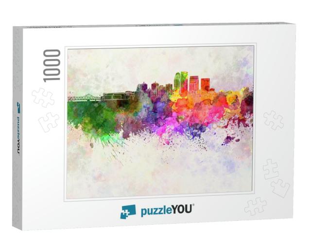 Louisville Skyline in Watercolor Background... Jigsaw Puzzle with 1000 pieces