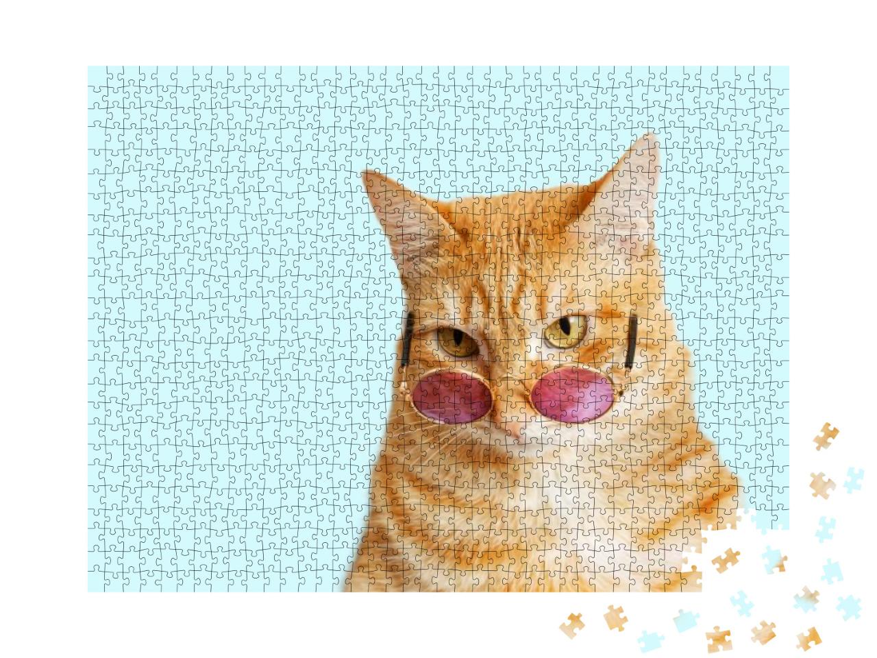 Closeup Portrait of Funny Ginger Cat Wearing Sunglasses I... Jigsaw Puzzle with 1000 pieces