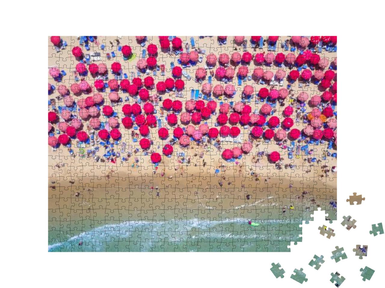 Tropical Beach with Colorful Umbrellas - Top Down Aerial... Jigsaw Puzzle with 500 pieces