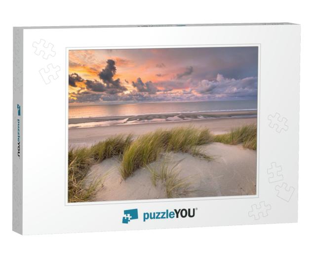 Sunset View from Dune Top Over North Sea & Canal in Zeela... Jigsaw Puzzle