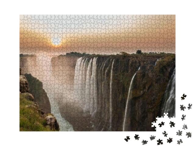 Victoria Falls Sunset, View from Zambia... Jigsaw Puzzle with 1000 pieces