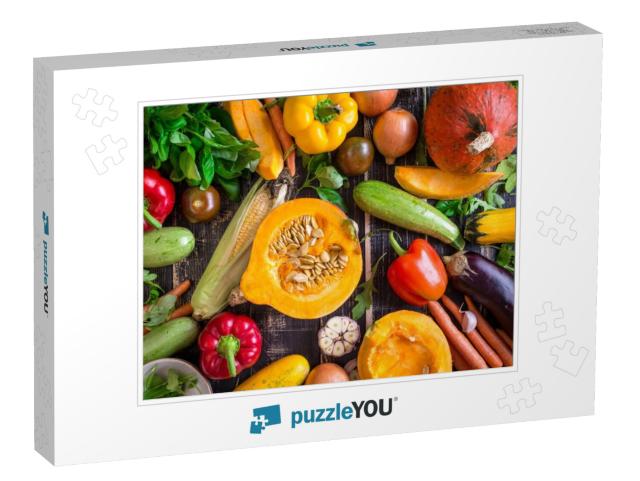 Fresh Vegetables on a Dark Table. Autumn Background. Heal... Jigsaw Puzzle