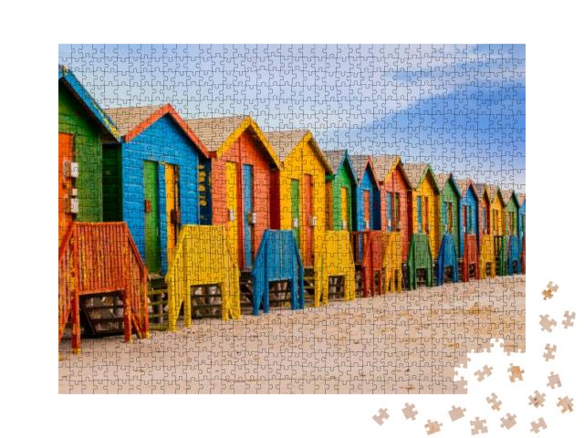 Row of Colorful Bathing Huts in Muizenberg Beach, Cape To... Jigsaw Puzzle with 1000 pieces
