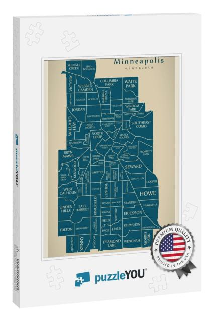Modern City Map - Minneapolis Minnesota City of the USA wi... Jigsaw Puzzle