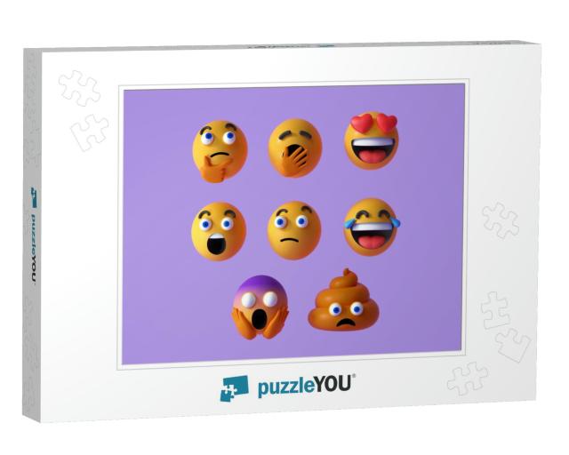 Set of Realistic Emoji or Emoticon Faces Icon. Floating E... Jigsaw Puzzle