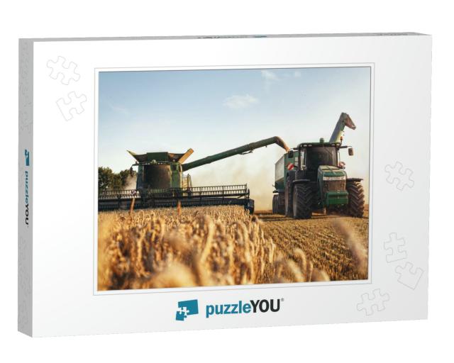 Combine Harvester & a Tractor Working on a Wheat Field... Jigsaw Puzzle