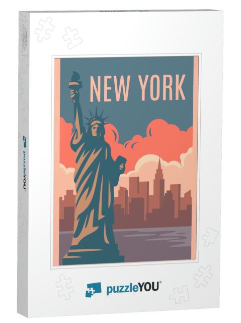 New York Retro Poster. Vintage Style Vector... Jigsaw Puzzle