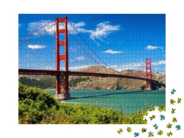 Golden Gate Bridge Vivid Day Landscape, San Francisco... Jigsaw Puzzle with 1000 pieces
