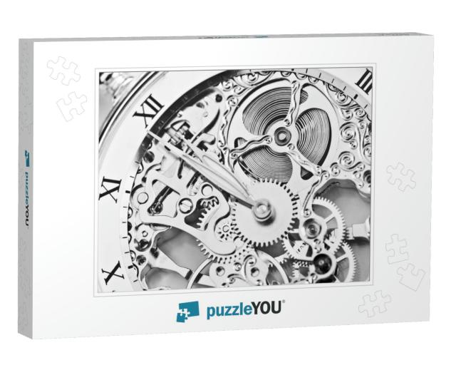Black & White Close View of Watch Mechanism... Jigsaw Puzzle