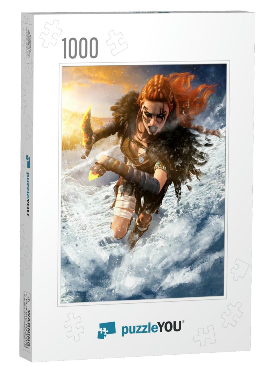 A Fierce & Beautiful Barbarian Woman is Rapidly Running I... Jigsaw Puzzle with 1000 pieces
