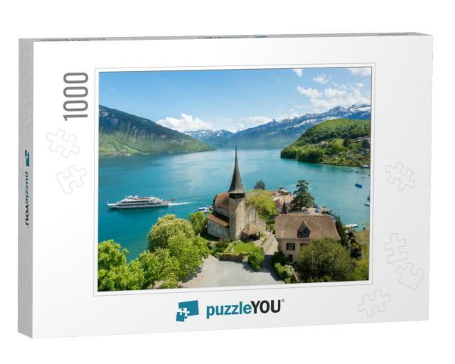 Spiez Castle with Cruise Ship on Lake Thun in Bern, Switz... Jigsaw Puzzle with 1000 pieces