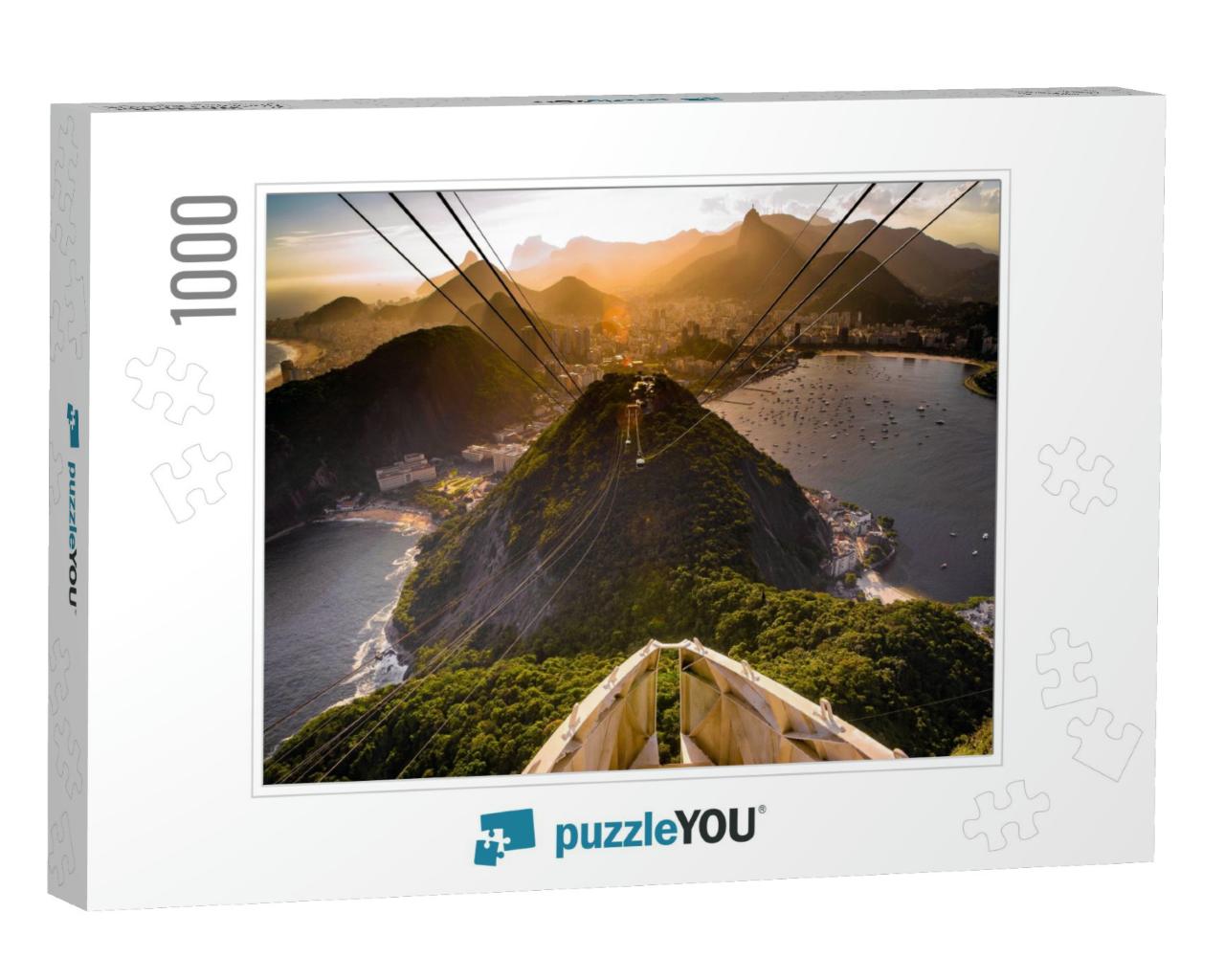 Overhead Cable Car Approaching Sugarloaf Mountain, Rio De... Jigsaw Puzzle with 1000 pieces
