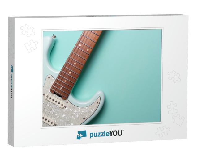 Electric Guitar on Green Table Background, Flat La... Jigsaw Puzzle