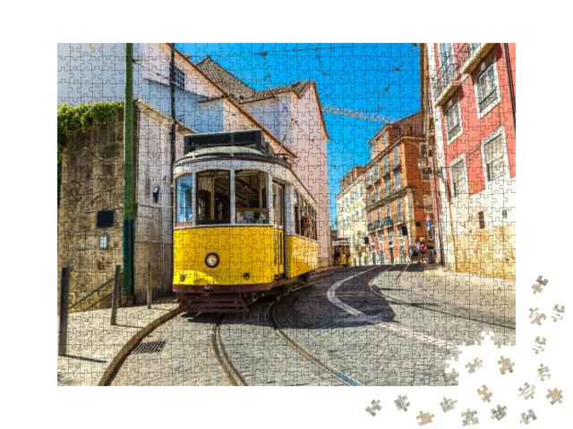Vintage Tram in the City Center of Lisbon , Portugal in a... Jigsaw Puzzle with 1000 pieces