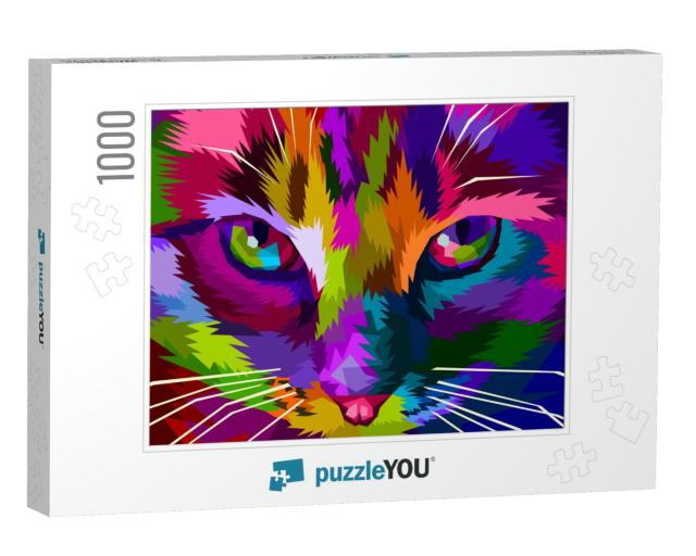 Illustration Colorful Cool Cat Eyes... Jigsaw Puzzle with 1000 pieces