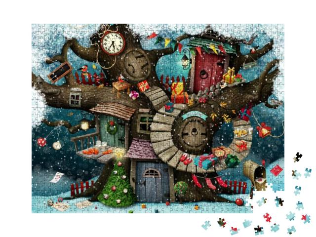Festive Greeting Card or Poster Congratulation Merry Chri... Jigsaw Puzzle with 1000 pieces