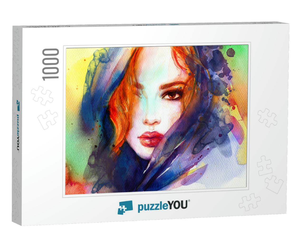 Beautiful Woman. Fashion Illustration. Watercolor Paintin... Jigsaw Puzzle with 1000 pieces