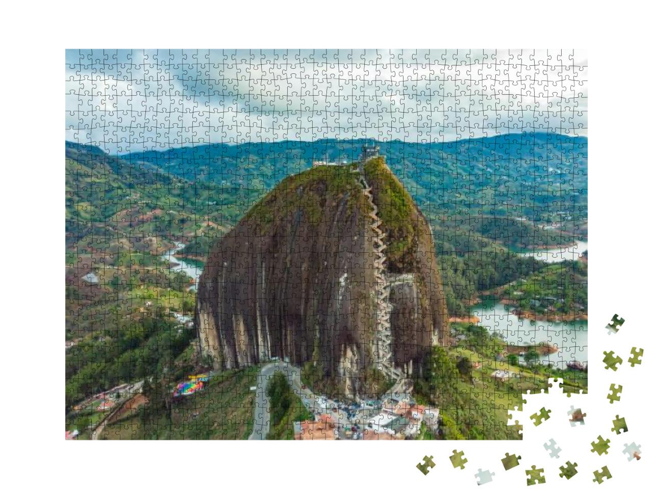 Aerial of Large Granite Rock in Guatape, Colombia Medelli... Jigsaw Puzzle with 1000 pieces
