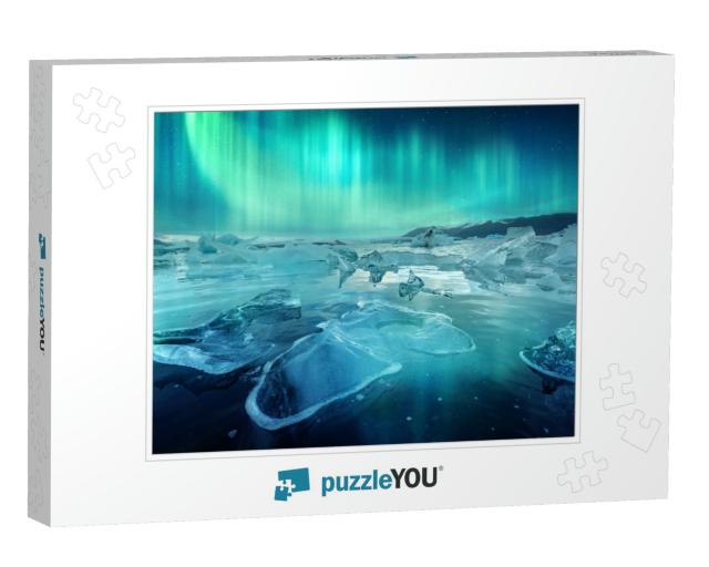 Aurora Borealis Northern Light & Icebergs in Jokulsarlon... Jigsaw Puzzle