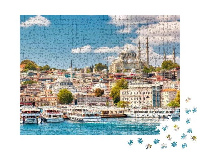 Touristic Sightseeing Ships in Golden Horn Bay of Istanbu... Jigsaw Puzzle with 1000 pieces