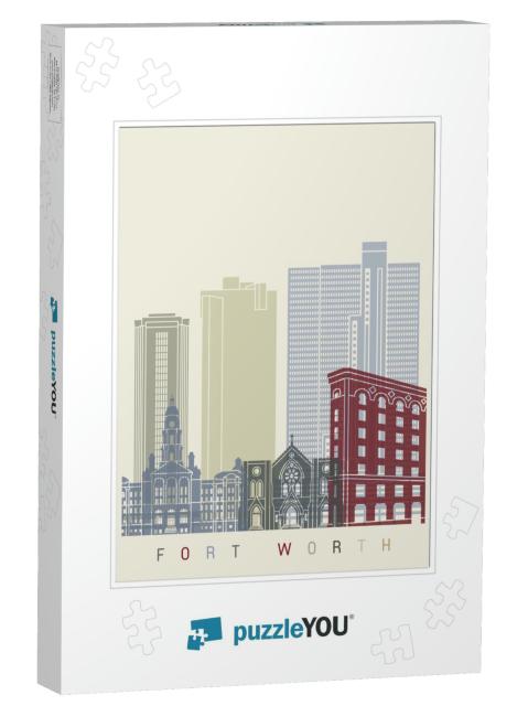 Fort Worth Skyline Poster in Editable Vector File... Jigsaw Puzzle