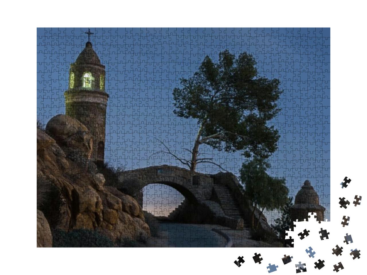 Mount Rubidoux At Night with City Lights & Blue Sky. Beau... Jigsaw Puzzle with 1000 pieces