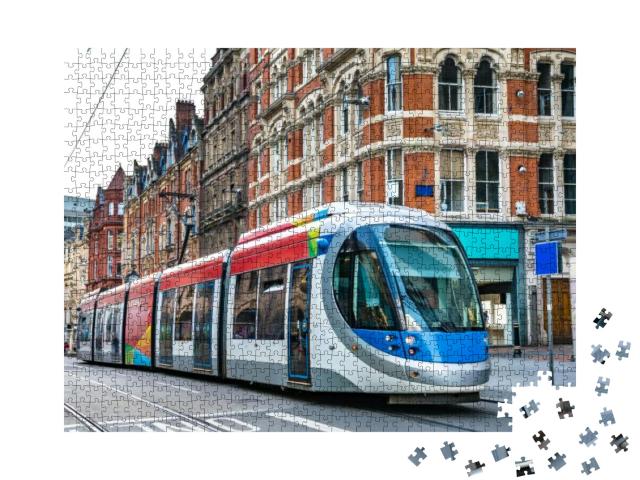 City Tram on a Street of Birmingham in England... Jigsaw Puzzle with 1000 pieces
