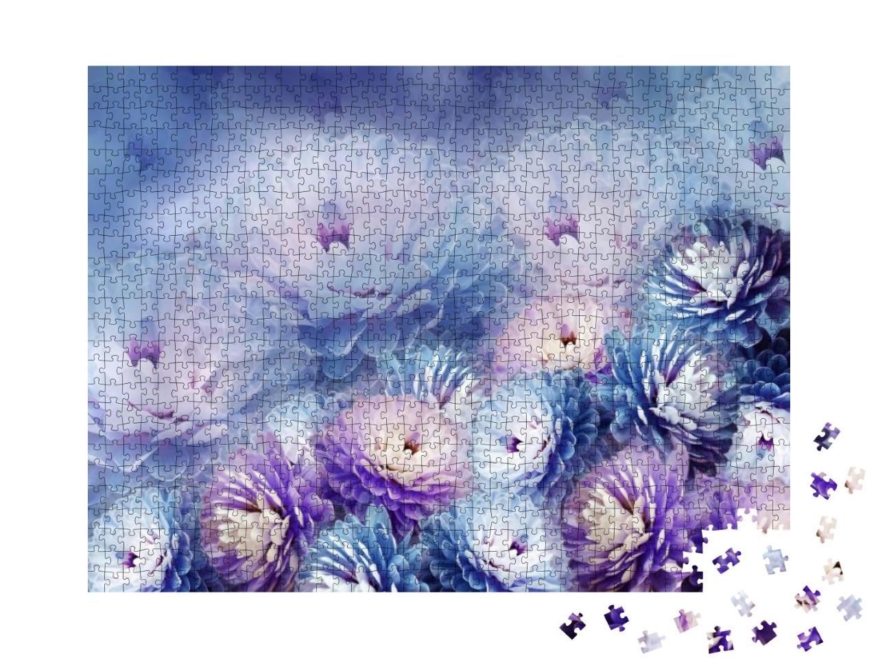Flowers Chrysanthemum on Blurry Background. Blue-Violet B... Jigsaw Puzzle with 1000 pieces