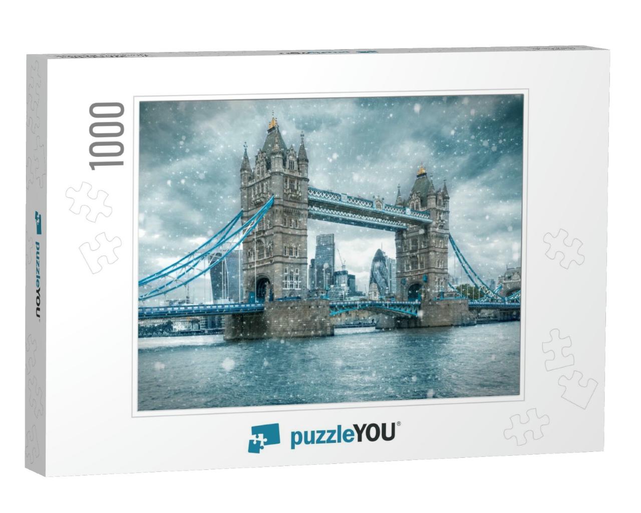 Tower Bridge in London, United Kingdom, During a Snowstor... Jigsaw Puzzle with 1000 pieces