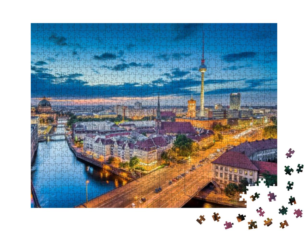 Aerial View of Berlin Skyline with Dramatic Clouds in Twi... Jigsaw Puzzle with 1000 pieces