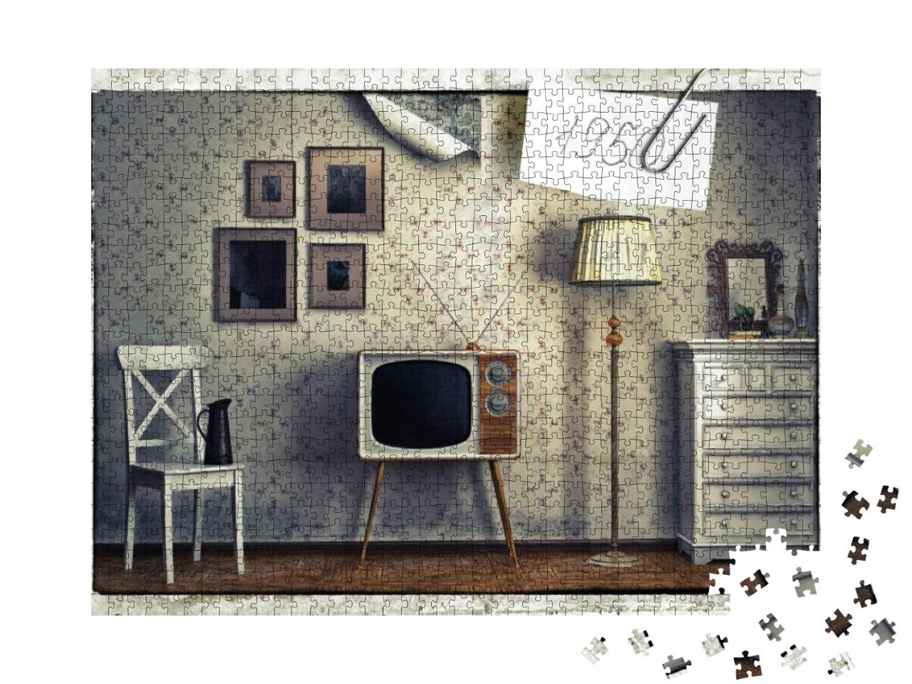 Obsolete Retro Card of Old-Fashioned Interior... Jigsaw Puzzle with 1000 pieces