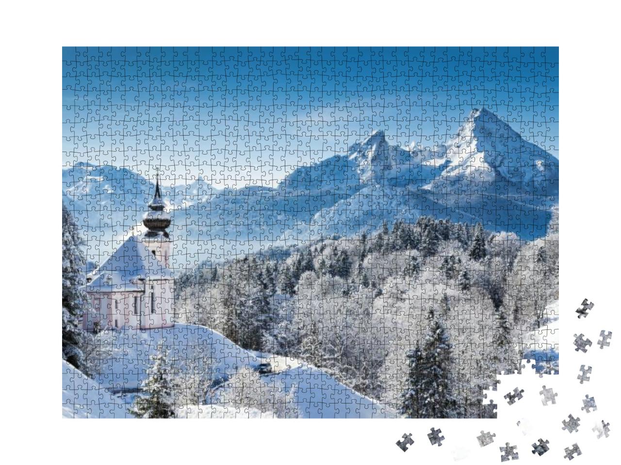Panoramic View of Beautiful Winter Wonderland Mountain Sc... Jigsaw Puzzle with 1000 pieces