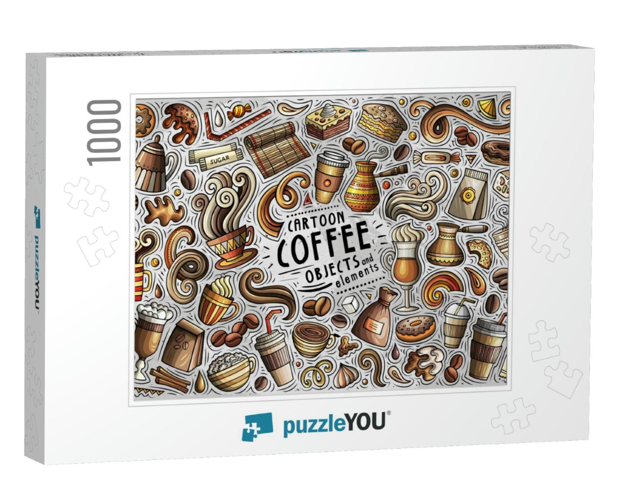 Colorful Vector Hand Drawn Doodle Cartoon Set of Coffee T... Jigsaw Puzzle with 1000 pieces