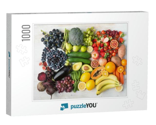 Healthy Eating Concept, Assortment of Rainbow Fruits & Ve... Jigsaw Puzzle with 1000 pieces